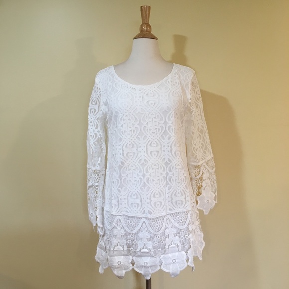 Boho All Over Floral Lace Overlay Shift Dress - Picture 5 of 7